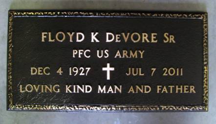 FLOYD K DeVORE HEADSTONE Oct 6 headstones frames and Floyds 006.JPG